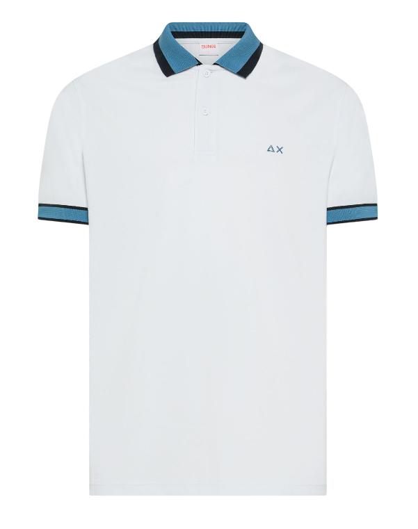 SUN68 POLO CON RIGHE A CONTRASTO IN COTONE BIANCO