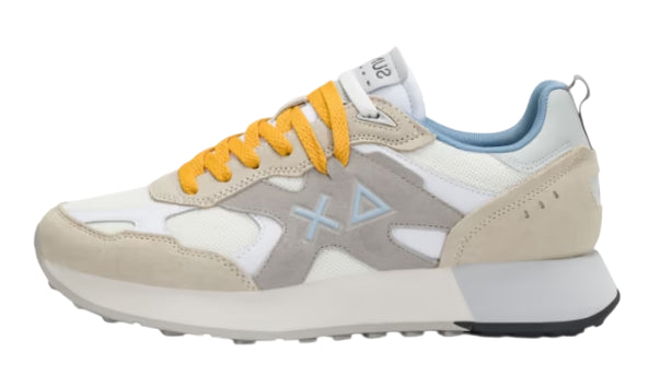 SUN68 SNEAKERS UOMO JAKI OUTDOOR IN MESH E SUEDE COLORE BIANCO PANNA