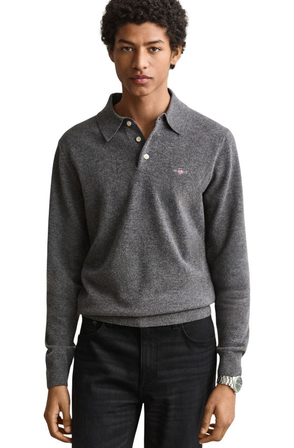 GANT UOMO MAGLIA POLO IN LANA FINISSIMA COLORE CHARCOAL MELANGE