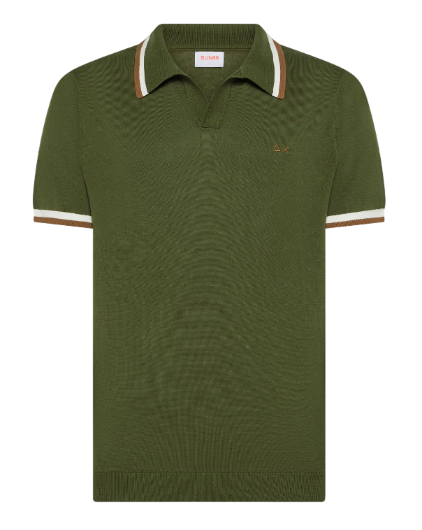 SUN68 UOMO POLO IN MAGLIA DI COTONE VERDE SCURO