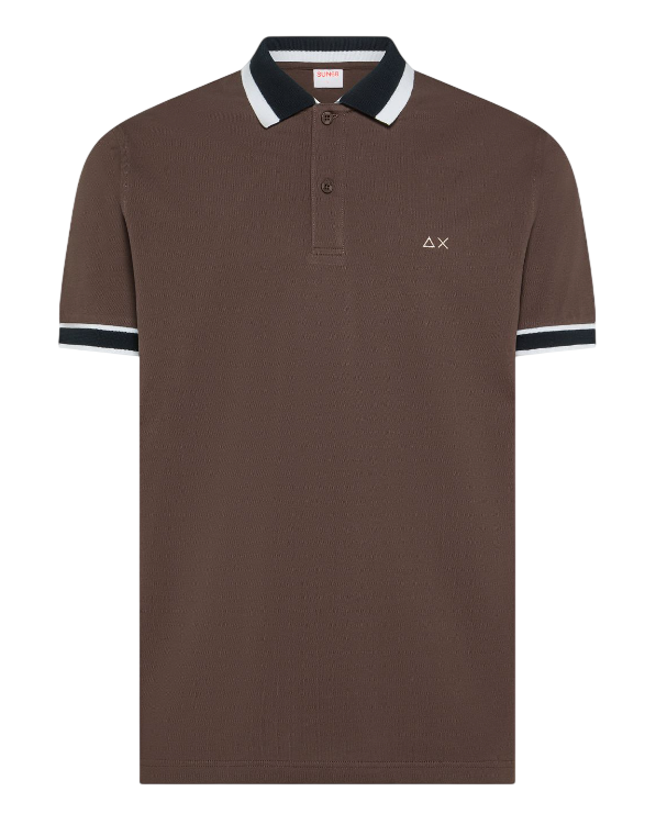 SUN68 POLO CON RIGHE A CONTRASTO IN COTONE MARRONE