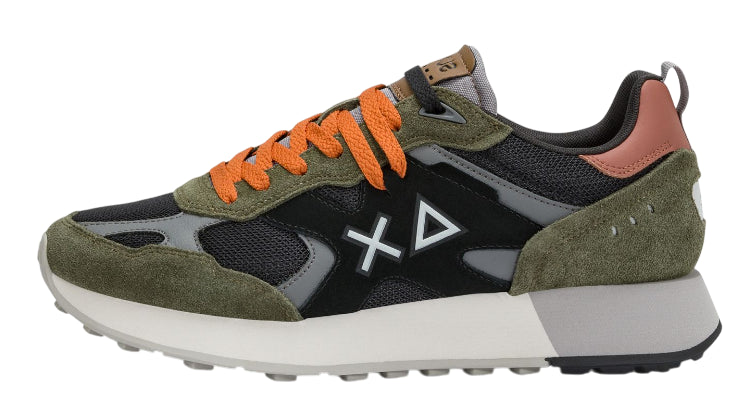 SUN68 SNEAKERS UOMO JAKI OUTDOOR IN MESH E SUEDE COLORE MILITARE SCURO