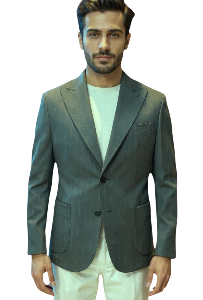 MARK MIDOR GIACCA GESSATA IN MISTO LANA VERDE OLIVA