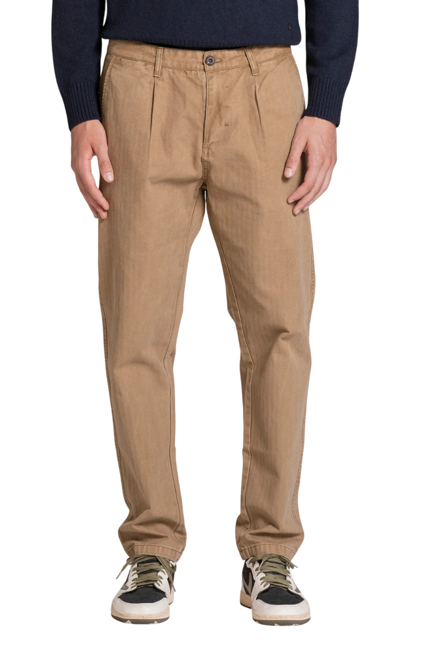 IMPURE PANTALONE MIHARA CHINO LONG IN HERRIGBONE COLORE KAKI