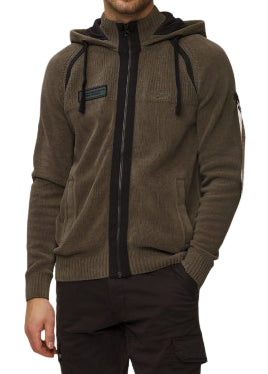 AERONAUTICA MILITARE MAGLIONE FULL ZIP IN COTONE CON CAPPUCCIO DARK MUSK