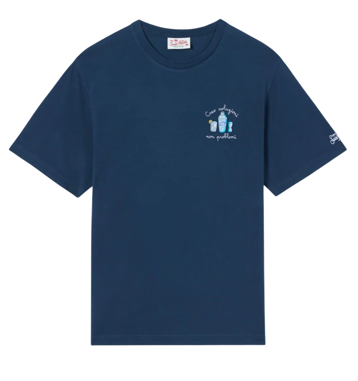 MC2 SAINT BARTH T-SHIRT PORTOFINO BLU CON RICAMO CREO SOLUZIONI NON PROBLEMI