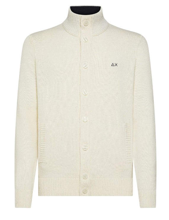 SUN68 CARDIGAN UOMO IN LANA E CASHMERE CON BOTTONI COLORE BIANCO PANNA