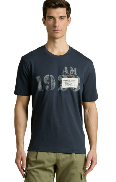 AERONAUTICA MILITARE T-SHIRT STAMPATA EFFETTO VINTAGE BLU NAVY