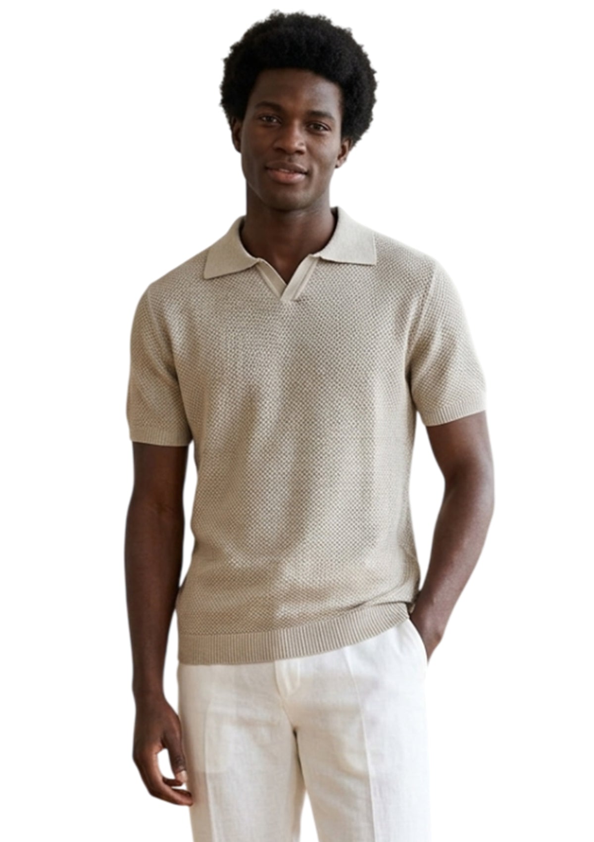 MARK MIDOR POLO SENZA BOTTONI A V IN COTONE BEIGE