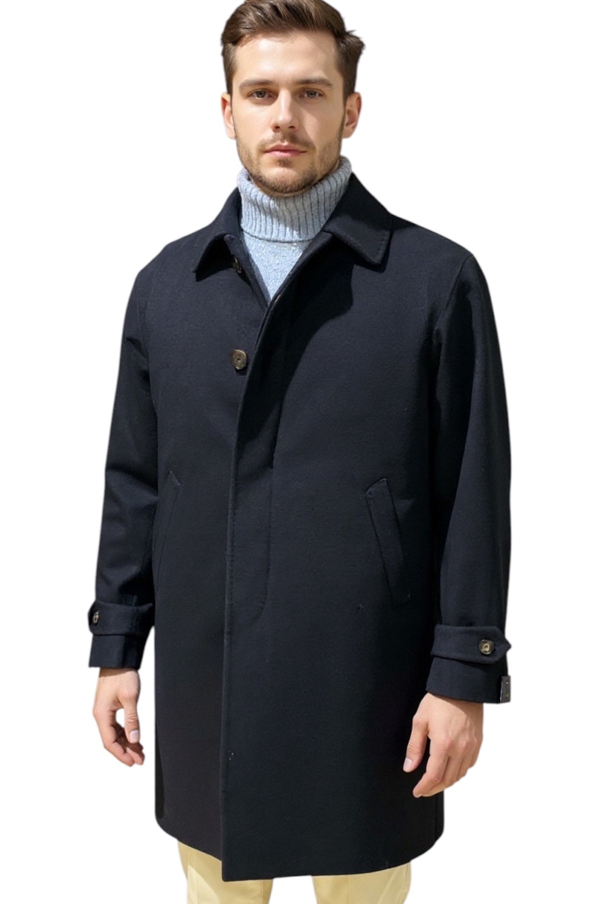 MARK MIDOR CAPPOTTO MONOPETTO IN LANA E CASHMERE BLU