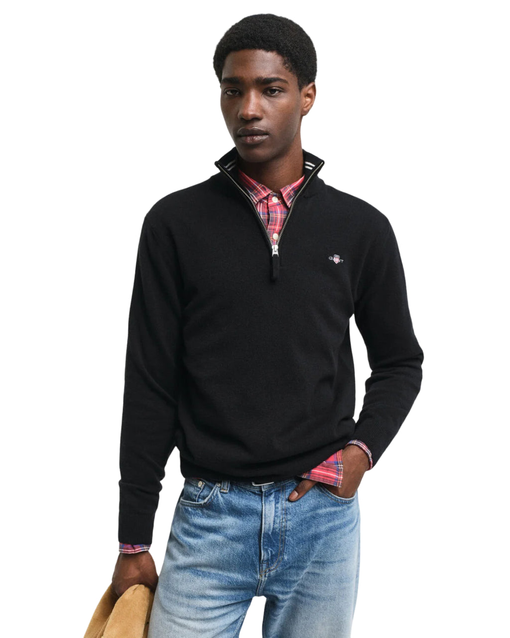 GANT MAGLIA IN LANA FINISSIMA CON ZIP CORTA BLACK