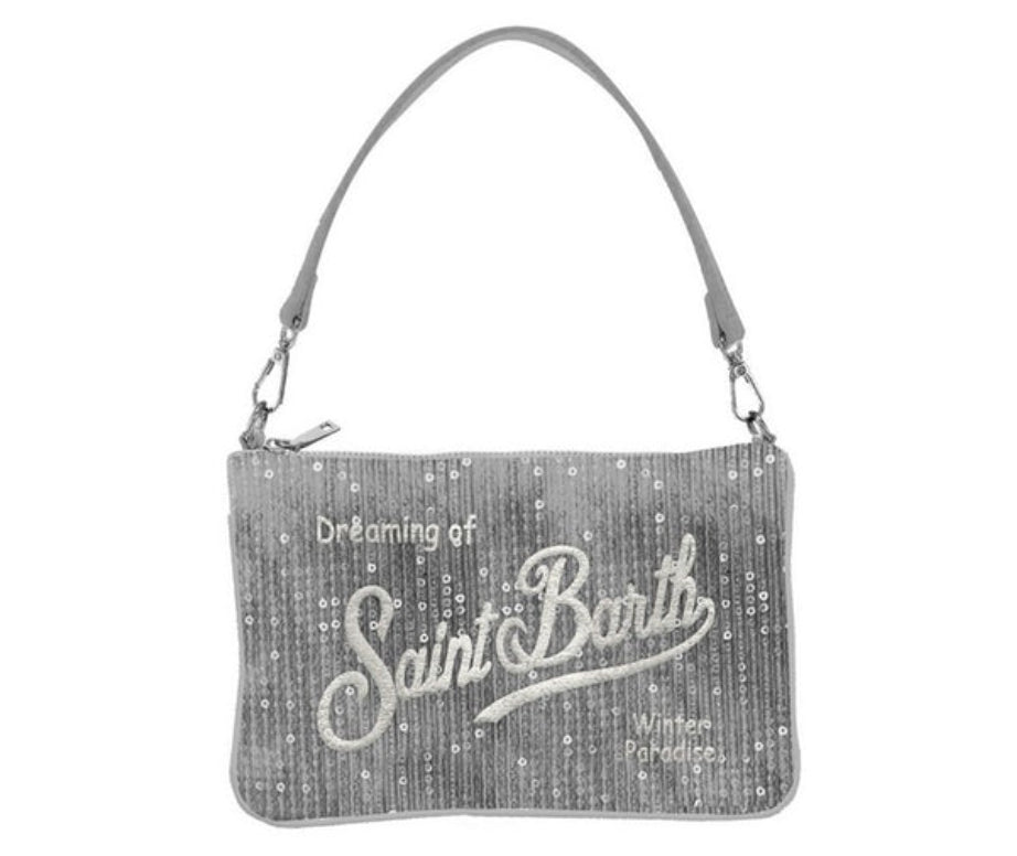 MC2 SAINT BARTH POCHETTE PARISIENNE MINI VELVET-PAILLETTES ARGENTO