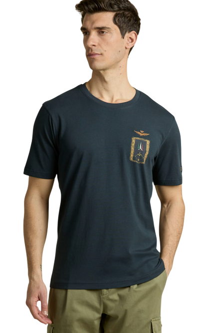 AERONAUTICA MILITARE T-SHIRT CON STEMMA FRECCE TRICOLORI BLU NAVY