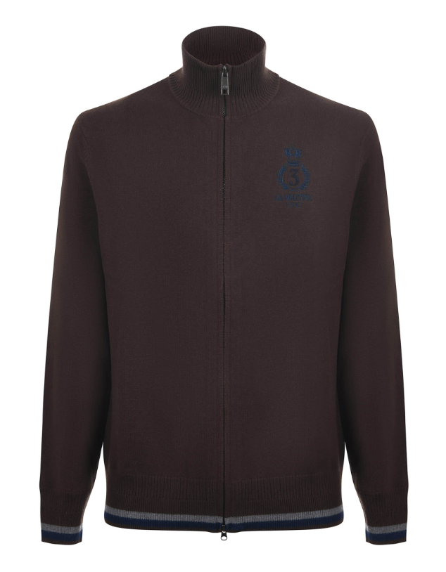 LA MARTINA CARDIGAN FULL ZIP MISTO COTONE LANA COLORE MARRONE