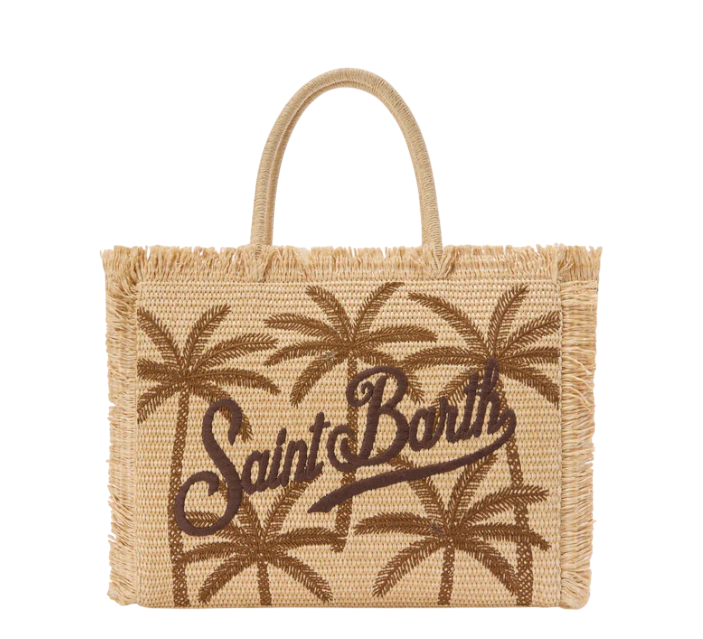 MC2 SAINT BARTH BORSA VANITY REGULAR EFFETTO PAGLIA CON RICAMO PALME
