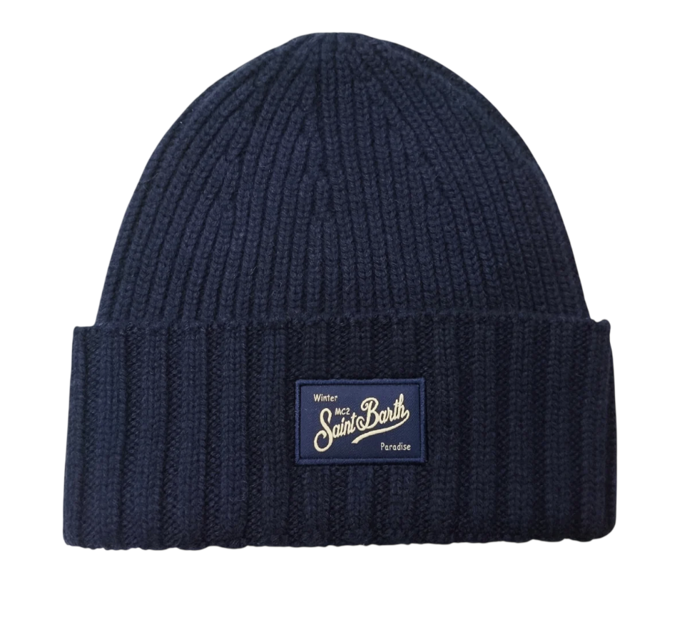 MC2 SAINT BARTH BERRETTO SHELDON A COSTE MISTO CASHMERE BLU NAVY