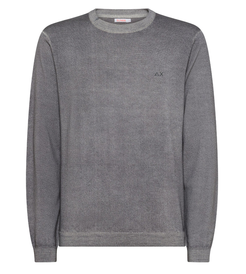 SUN68 MAGLIA ROUND VINTAGE PLAIN IN LANA MERINO NAVY GRIGIO SCURO