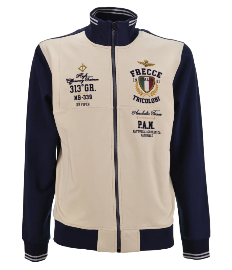 AERONAUTICA MILITARE FELPA FULL ZIP FRECCE TRICOLORI BLU BIANCO