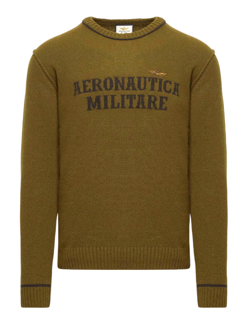 AERONAUTICA MILITARE MAGLIONE IN LANA CON LOGO JACQUARD DARK OLIVE