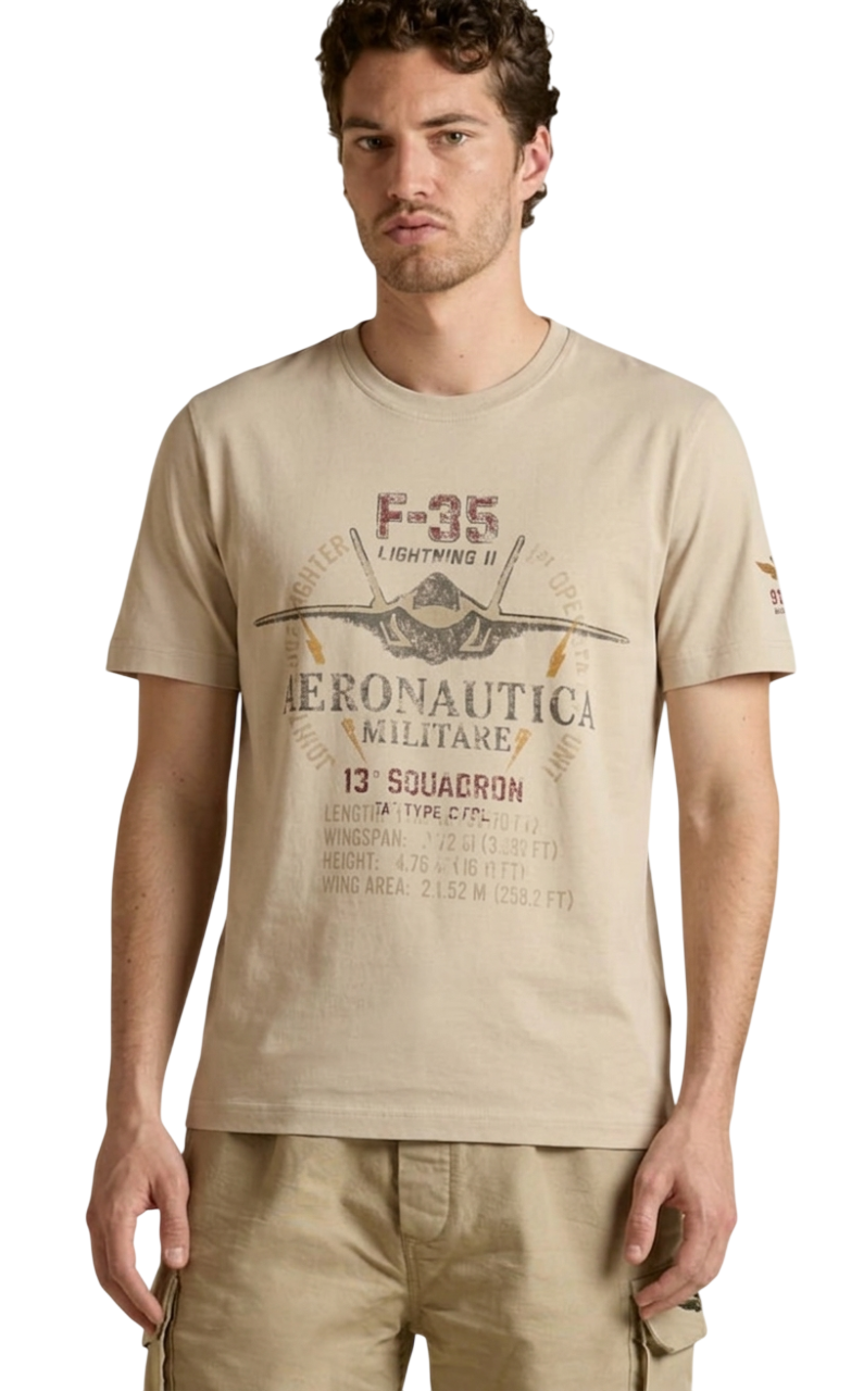 AERONAUTICA MILITARE T-SHIRT IN COTONE CON STAMPA F35 COLORE BEIGE