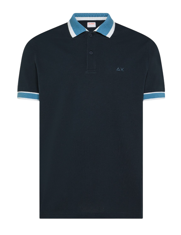 SUN68 POLO CON RIGHE A CONTRASTO IN COTONE BLU NAVY