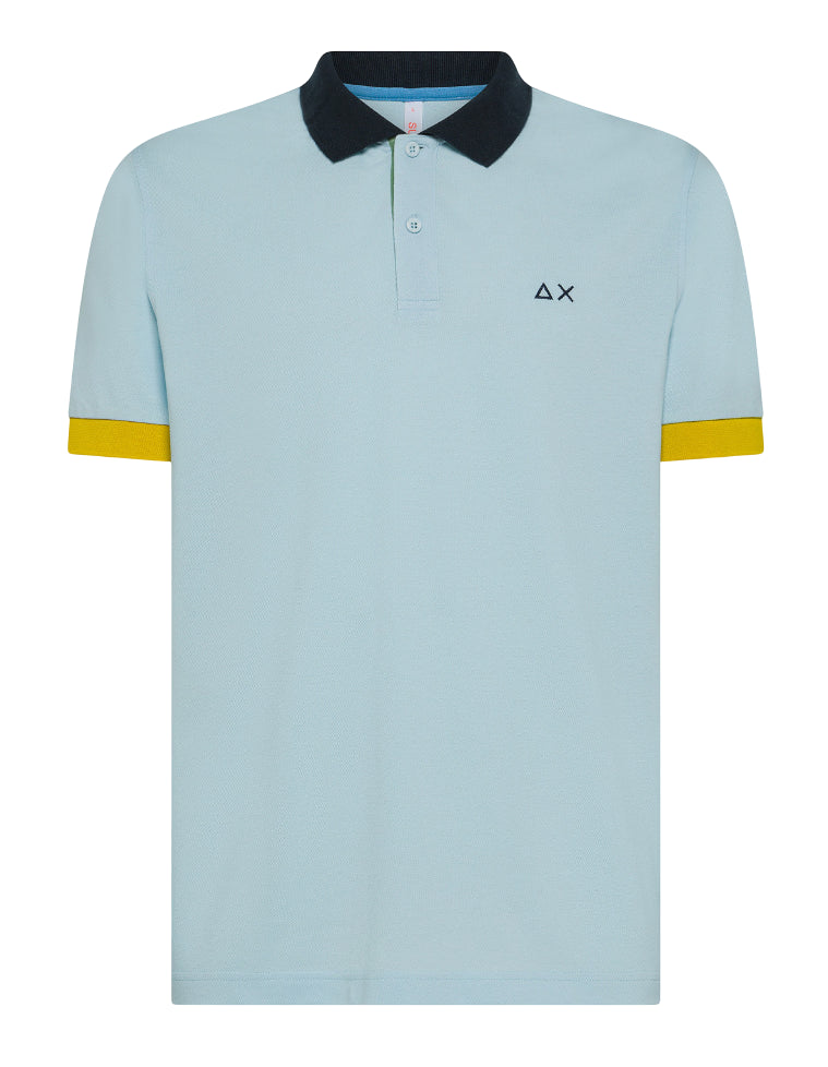 SUN68 UOMO POLO 3 COLOR WAY AZZURRO