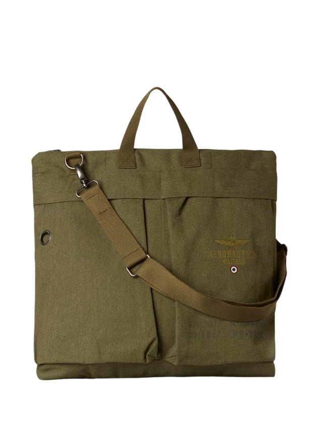 AERONAUTICA MILITARE BORSA PORTACASCO IN CANVAS DI COTONE VERDE OLIVA