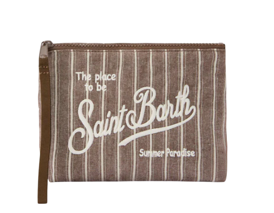 MC2 SAINT BARTH POCHETTE ALINE IN COTONE MARRONE A RIGHE STRETTE