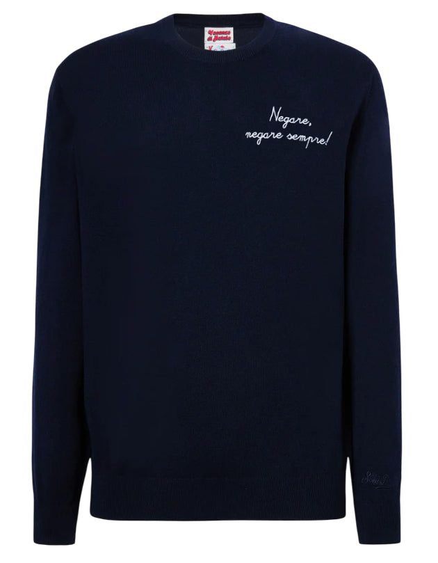 MC2 SAINT BARTH MAGLIONE HERON LIGHT CON RICAMO NEGARE, NEGARE SEMPRE! BLU