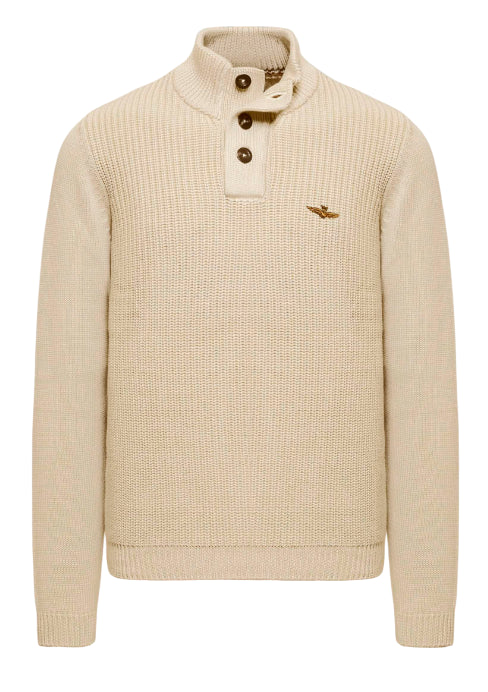 AERONAUTICA MILITARE MAGLIA COLLO ALTO CON BOTTONI IN COTONE BEIGE