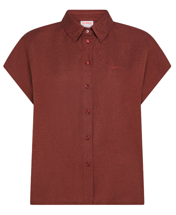 SUN68 DONNA CAMICIA IN MISTO LINO MARRONE CACAO