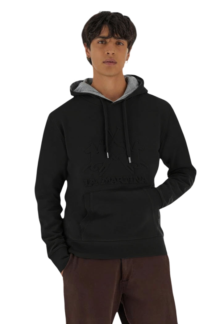 LA MARTINA FELPA CON CAPPUCCIO E MAXI LOGO NERO