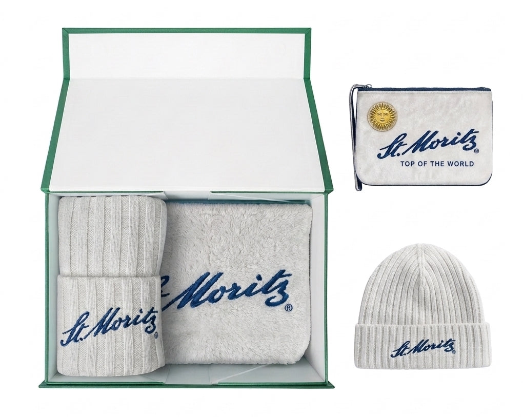 MC2 SAINT BARTH CHRISTMAS BOX POCHETTE ST. MORITZ E BERRETTO BIANCO PANNA