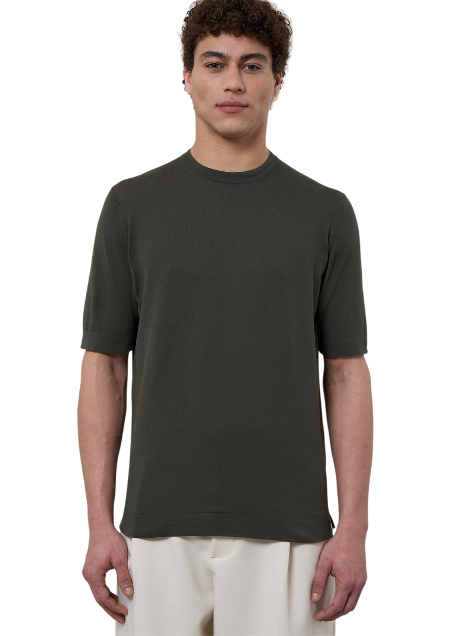 FILIPPO DE LAURENTIIS T-SHIRT COTONE CREPE VERDE MILITARE