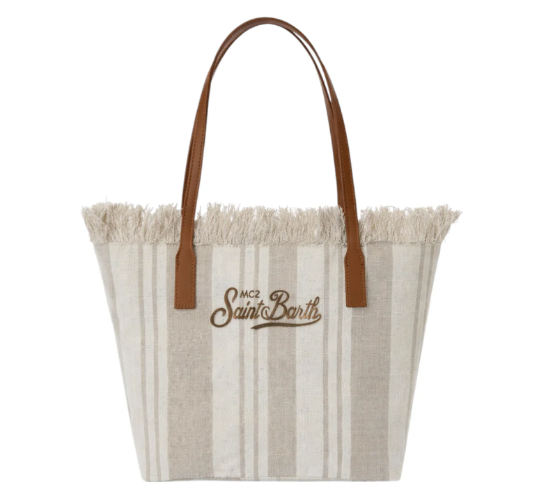 MC2 SAINT BARTH BORSA CITY BAG MID FRINGE A RIGHE BEIGE