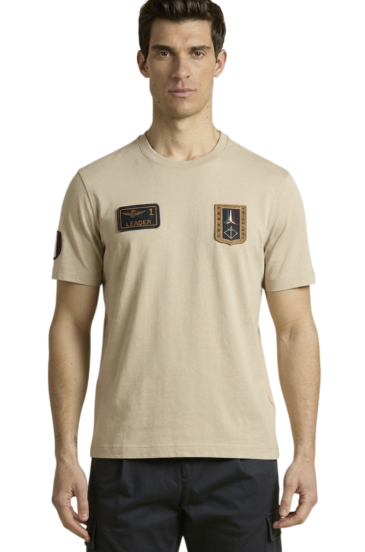 AERONAUTICA MILITARE T-SHIRT CON PATCH FRECCE TRICOLORI BEIGE