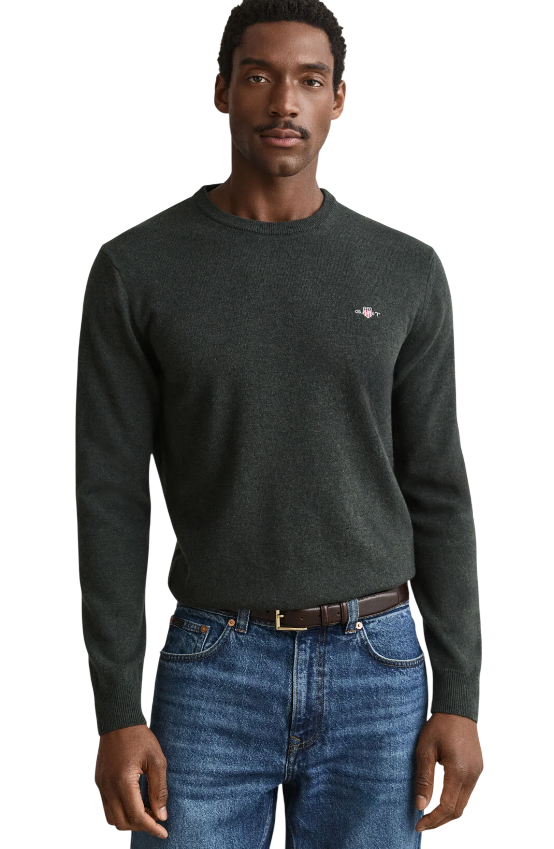 GANT UOMO MAGLIA GIROCOLLO IN LANA DARK MOSS GREEN