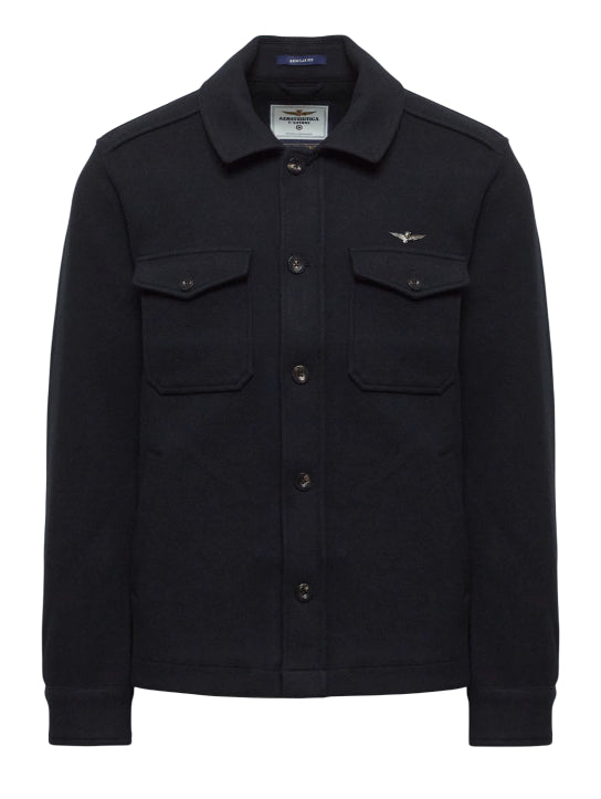 AERONAUTICA MILITARE GIACCA CAMICIA IN MAGLIA DI MISTO LANA BLU