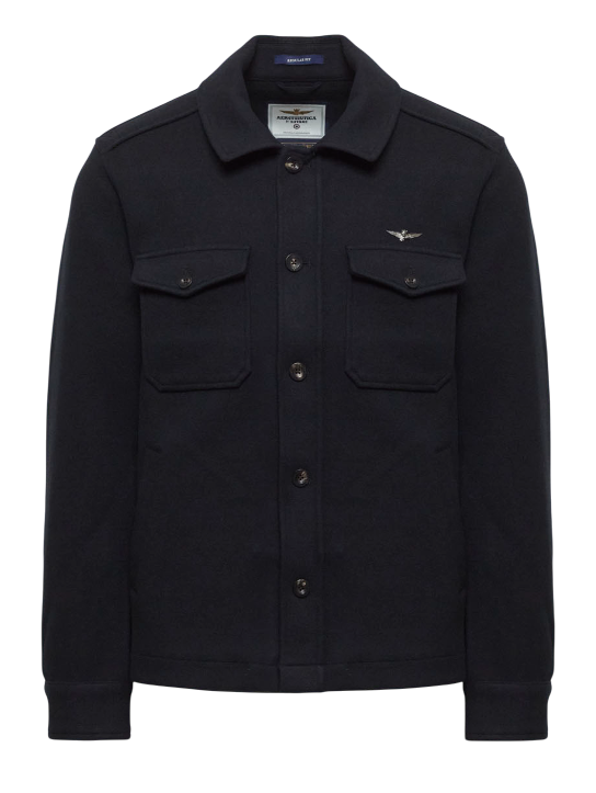 AERONAUTICA MILITARE GIACCA CAMICIA IN MAGLIA DI MISTO LANA BLU