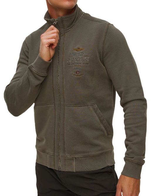 AERONAUTICA MILITARE FELPA CON FULL ZIP E RICAMI BELUGA GREY