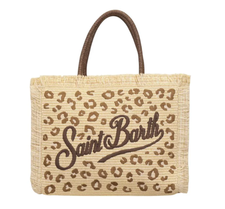 MC2 SAINT BARTH BORSA VANITY 00349L BEIGE ANIMALIER LOGO DOPPI MANICI CERNIERA FRANGE
