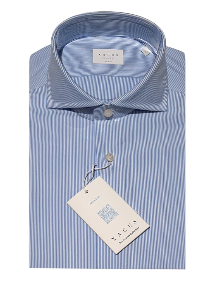 XACUS CAMICIA TAILOR FIT ACTIVE SHIRT 91612 MICRO RIGHE CELESTE
