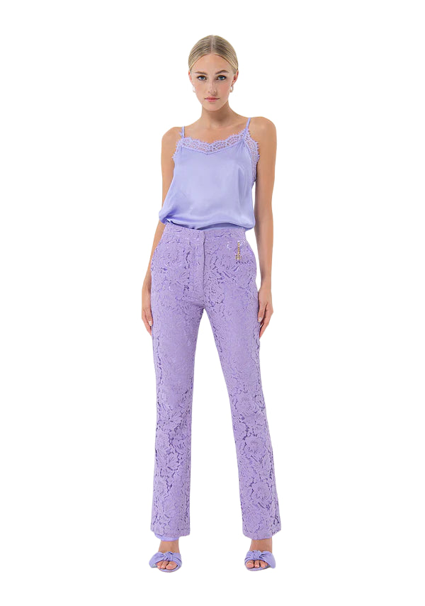 FRACOMINA PANTALONI REGULAR IN PIZZO COLORE LILLA