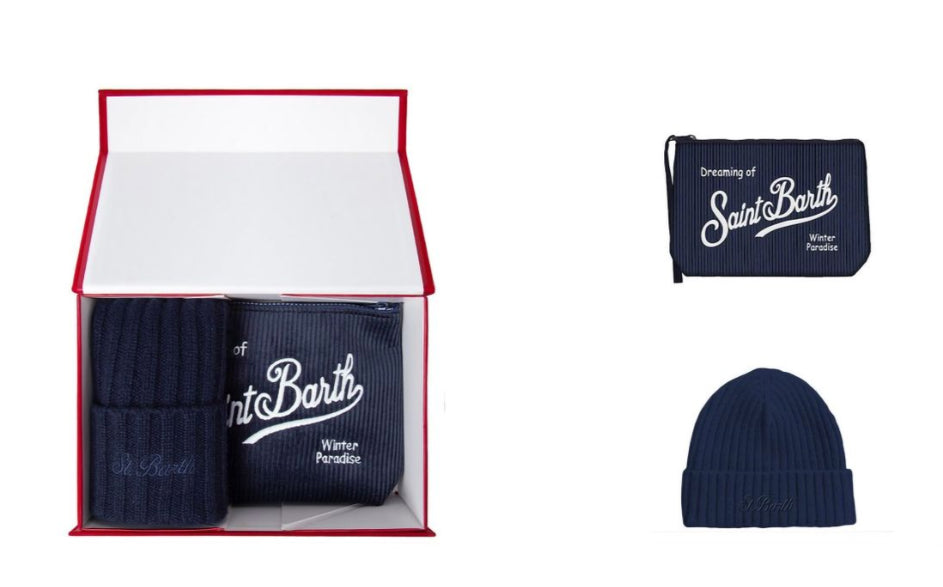MC2 SAINT BARTH CHRISTMAS BOX CAPPELLO E POCHETTE BLU A RIGHE