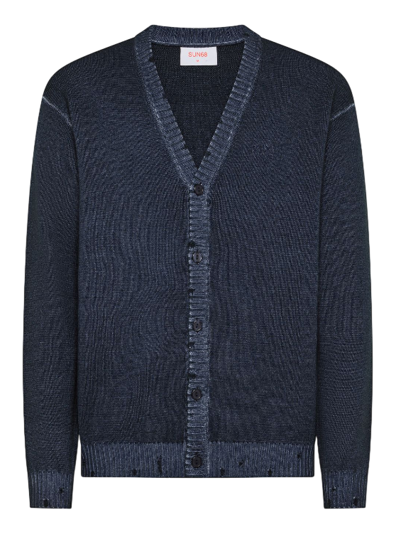 SUN68 UOMO CARDIGAN IN LANA EFFETTO VINTAGE NAVY BLUE