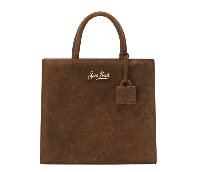 MC2 SAINT BARTH BORSA BORSA A MANO SHOP BAG MIDI IN PELLE SCAMOSCIATA MARRONE