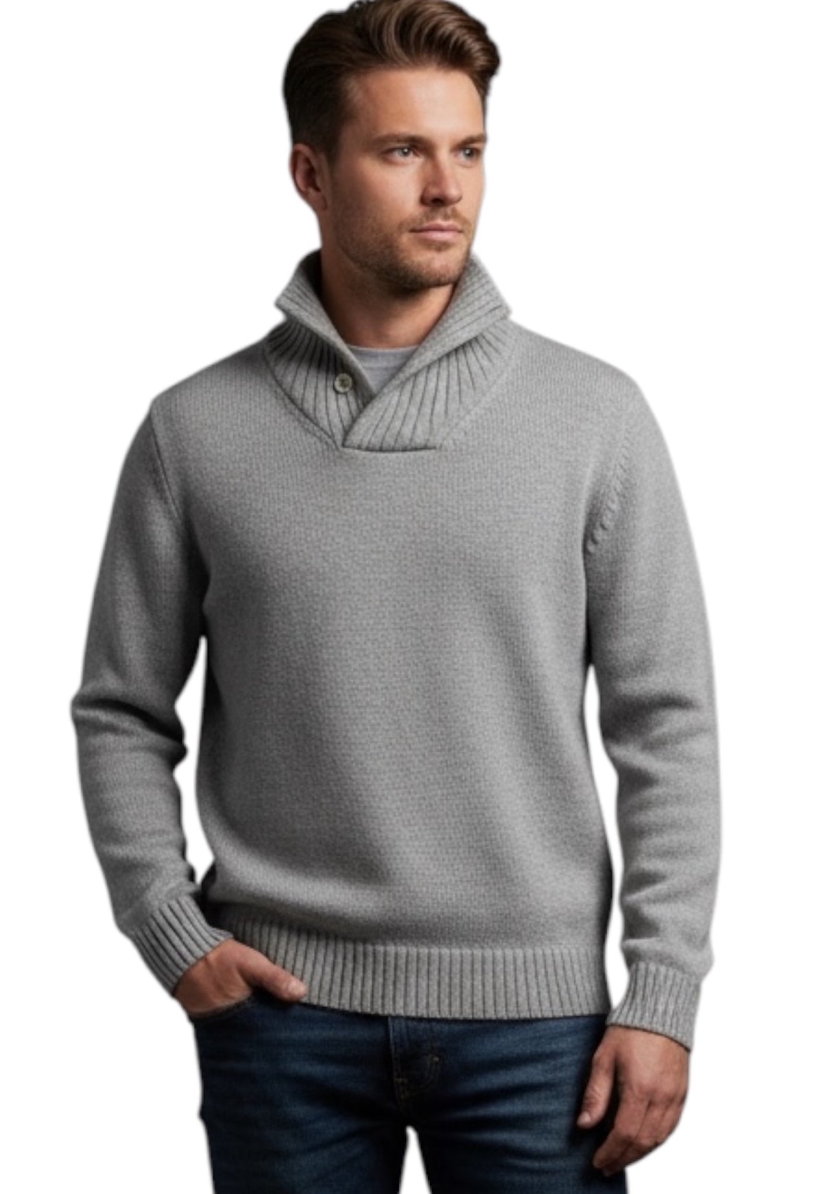 MARK MIDOR MAGLIA COLLO ALTO CON BOTTONI IN LANA MERINO TORTORA