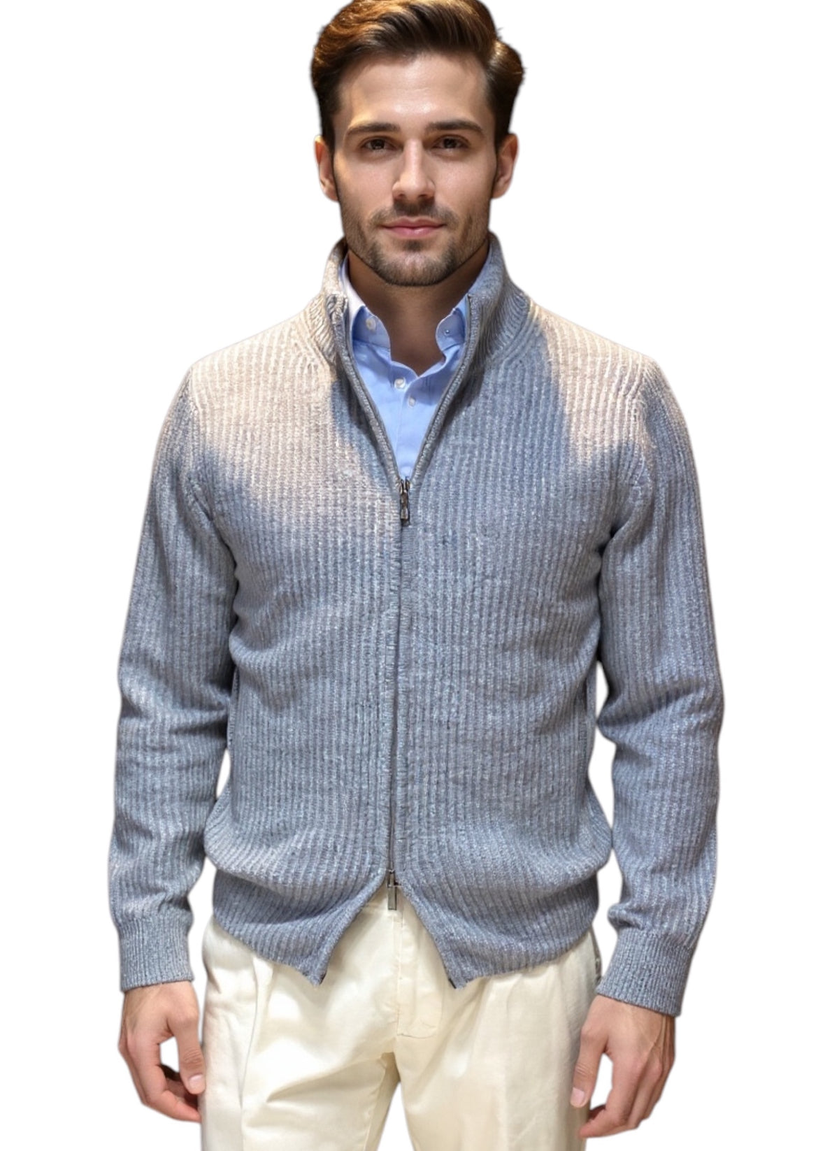 MARK MIDOR MAGLIA FULL ZIP RIGATA IN LANA COLORE GRIGIO CENERE
