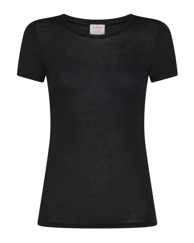 SUN68 T-SHIRT DONNA ROUND NECK MODAL NERO
