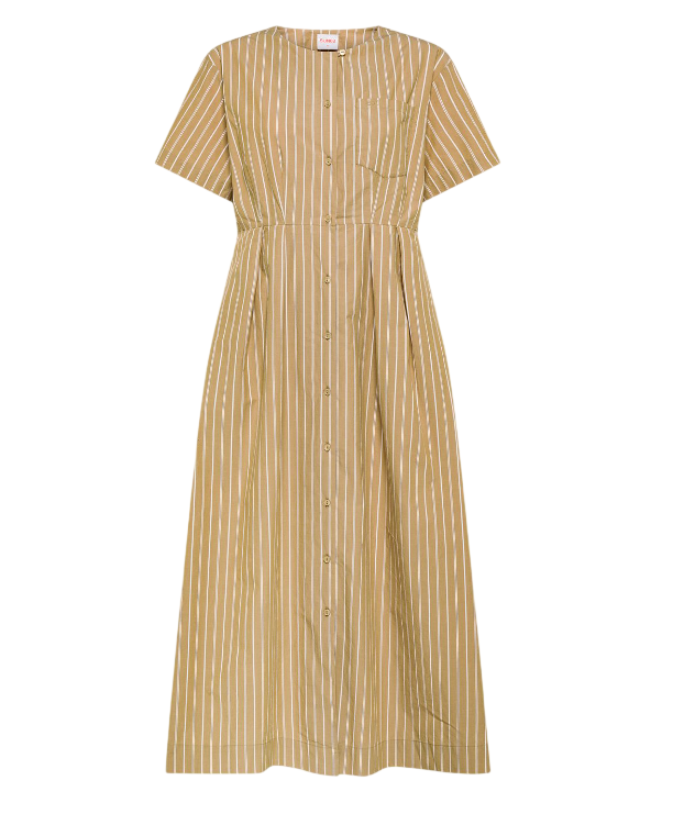 SUN68 DONNA ABITO CHEMISIER IN COTONE A RIGHE CACAO BIANCO